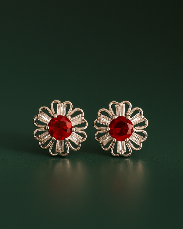 ✨ Flower Shape Silver Studs with Multicolor Zircon ✨