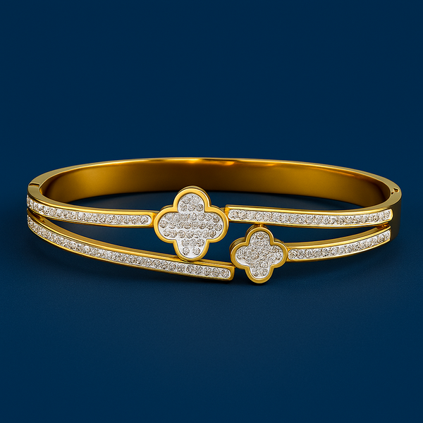 Four-leaf Clover Crystal Gold Bangle