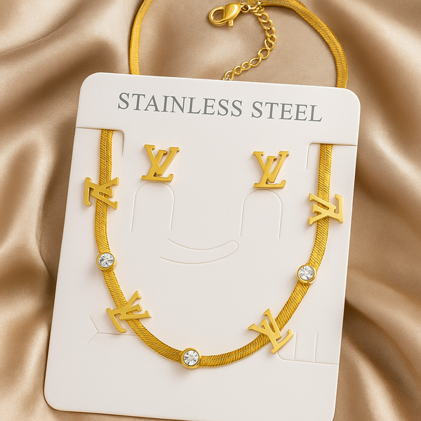 LV Stone Snake Chain Pendant Set