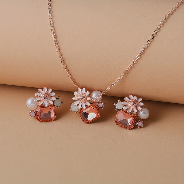 Sunflower Pearl Jewelry Set – Necklace & Earrings