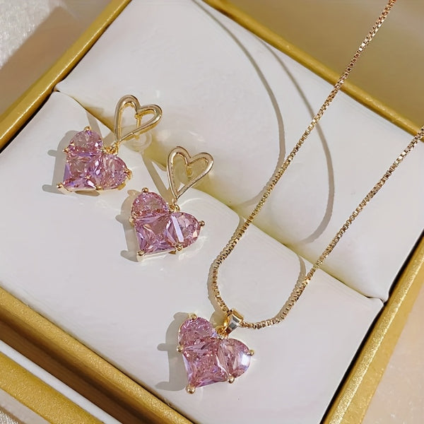Heart-Shaped Jewelry Set – Earrings & Necklace (Set of 2 + 1)