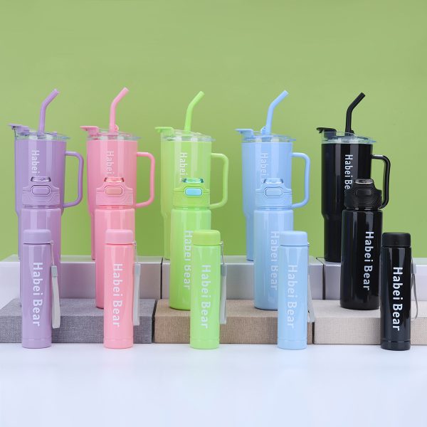 3 pcs Bottle Set With Straw (random Color)