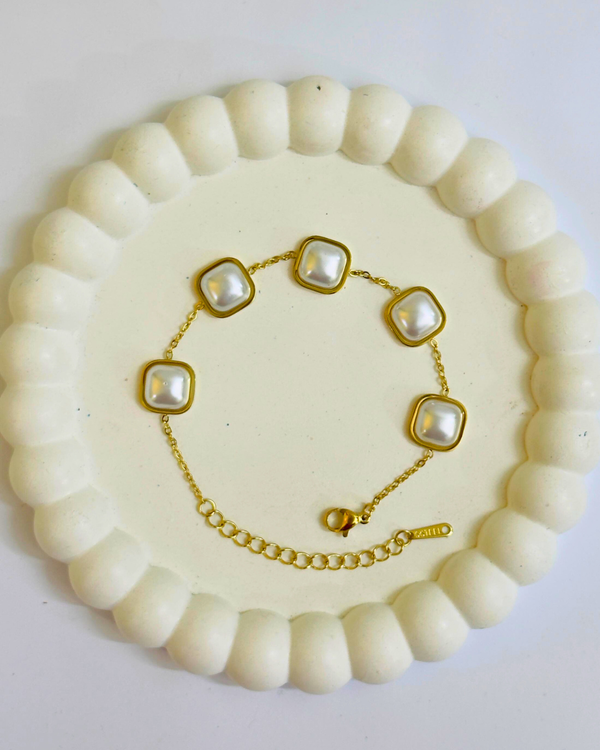 Stainless Steel Square Pearl Chain Bracelet