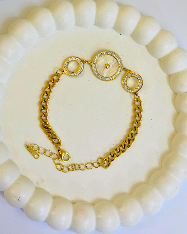 Diamanté White &amp; Black Dial Bracelet with Bold Stainless Steel Chain