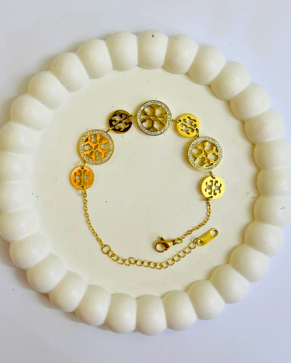 Stainless Steel Gold Tory Diamanté Chain Bracelet