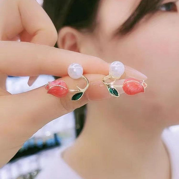 Tulip Red Flower Design Gold Plated Studs
