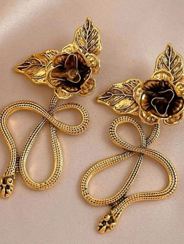 Gold Toned Floral Rose Earrings