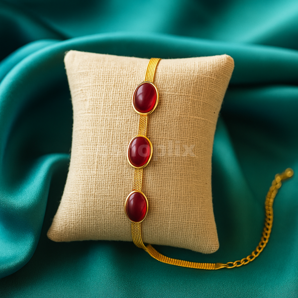 Red Stone Bracelet with Golden Chain