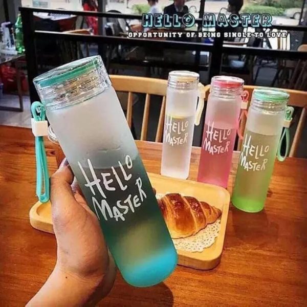 Frosted Glass Water Bottle With Hello Master Decal Logo – 400ml (random Color)