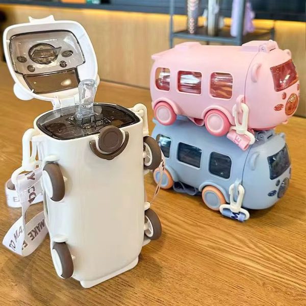 500ml Kids Bear Bus Tritan Water Bottle with Straw (Random Color)