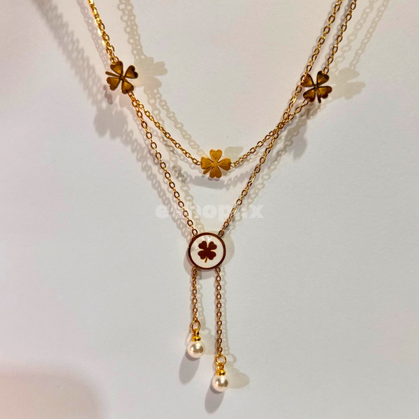 Flower Pendant | Double Chain | Gold