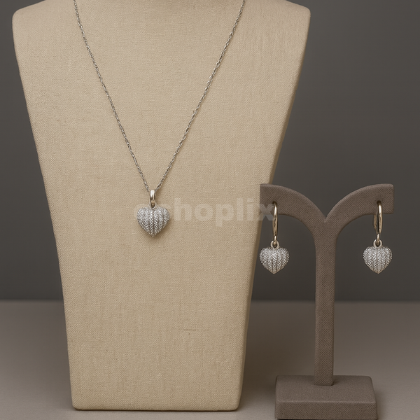 Heart Shape Silver Set with White Zircon