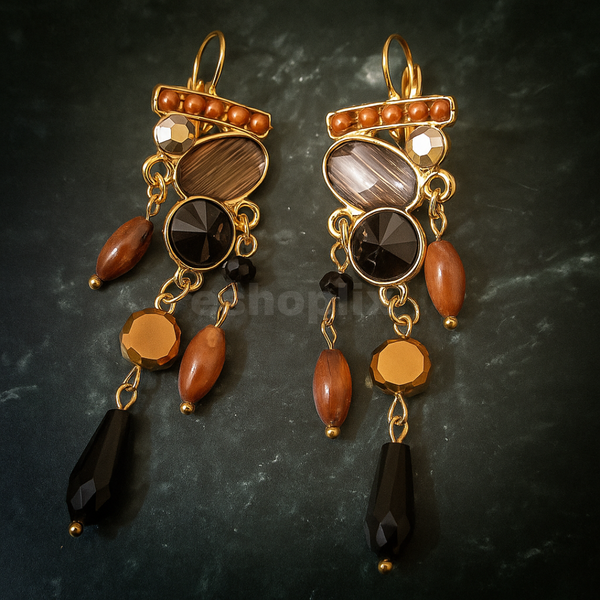 Long Smoky Quartz & Mixed Stone Earrings