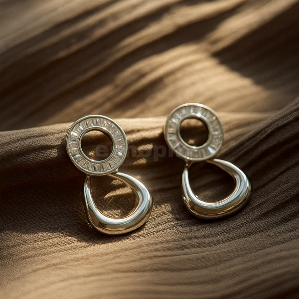 Crystal Round Silver Studs